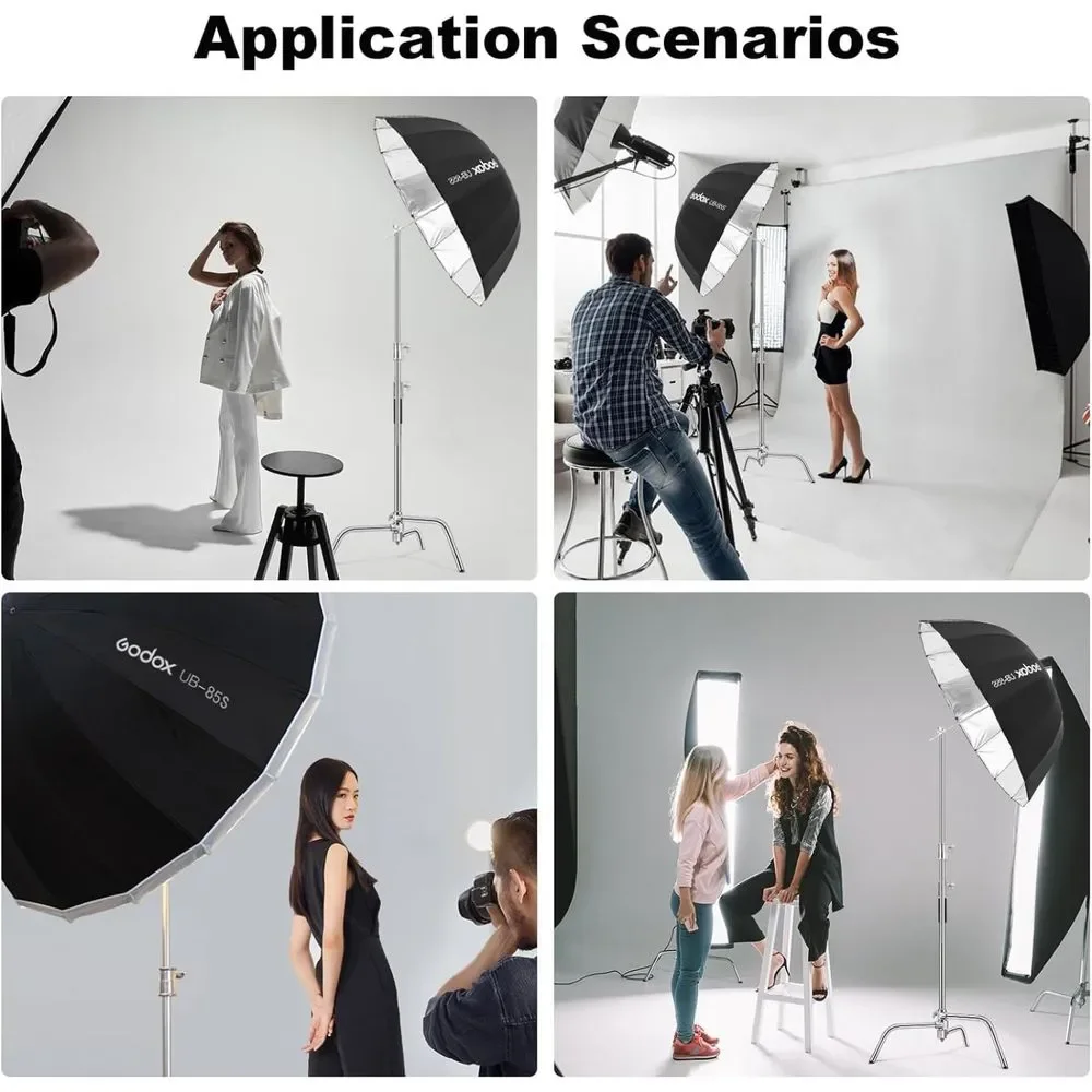 Godox UB-85S 33.5in/85cm Parabolic Reflective Umbrella, Black Silver Photography